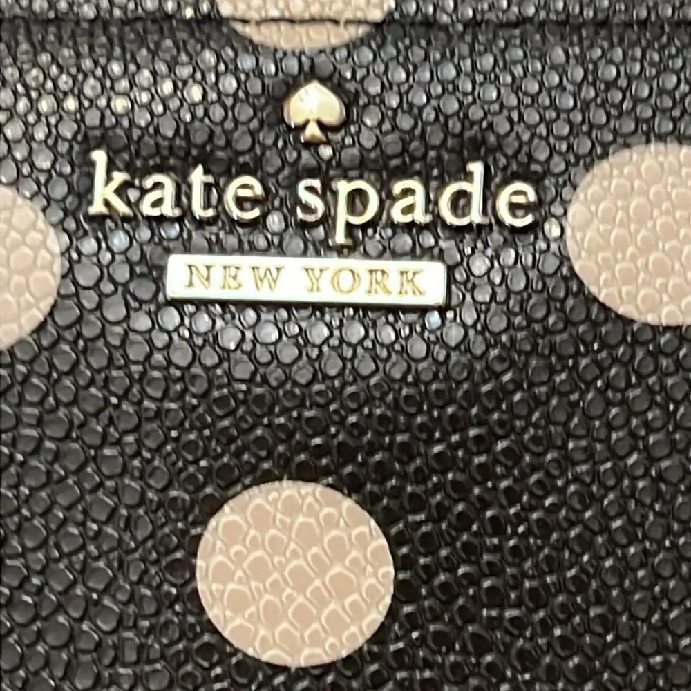 Kate Spade Polka Dot Wallet Black and Cream Coated Canvas Accordion Long Wallet